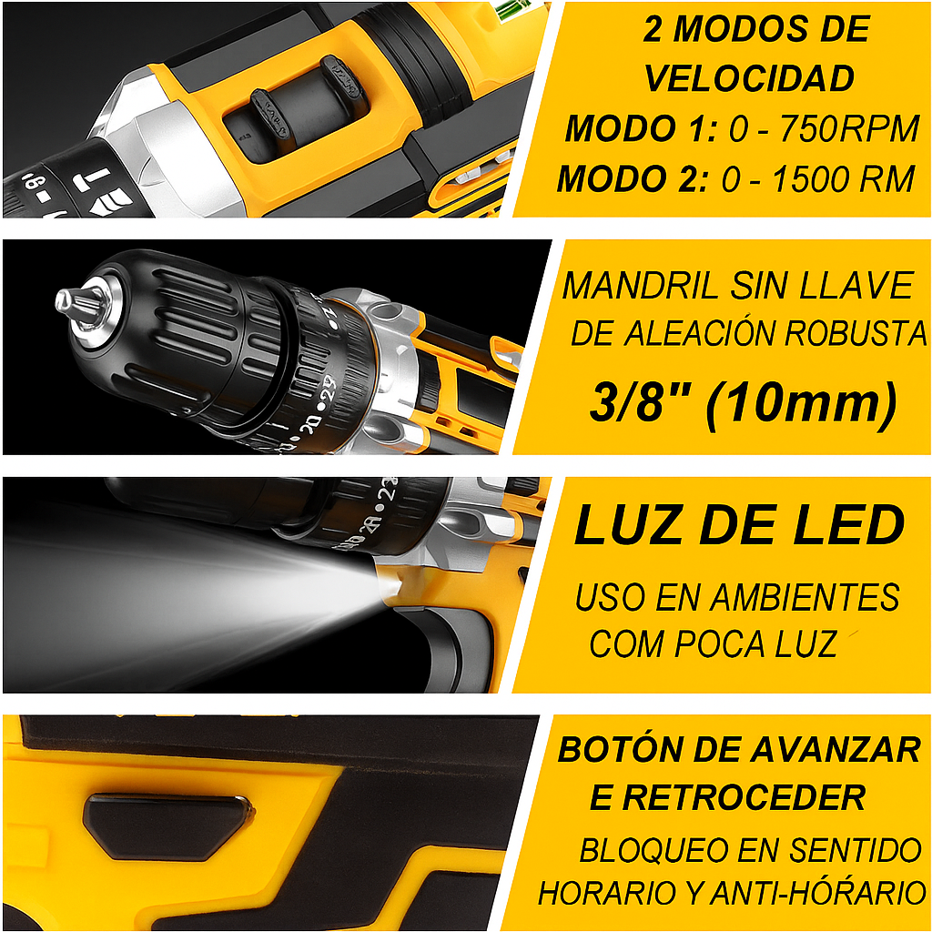 🛠️ Kit Completo de Herramientas con Taladro Inalámbrico – 37 Piezas Profesionales Dotvix